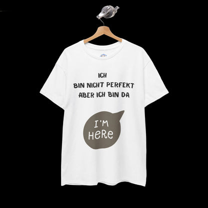 Herren T-Shirt mit lustigem Vater-Spruch "Ich bin nicht perfekt aber ich bin da" - Premium Baumwolle