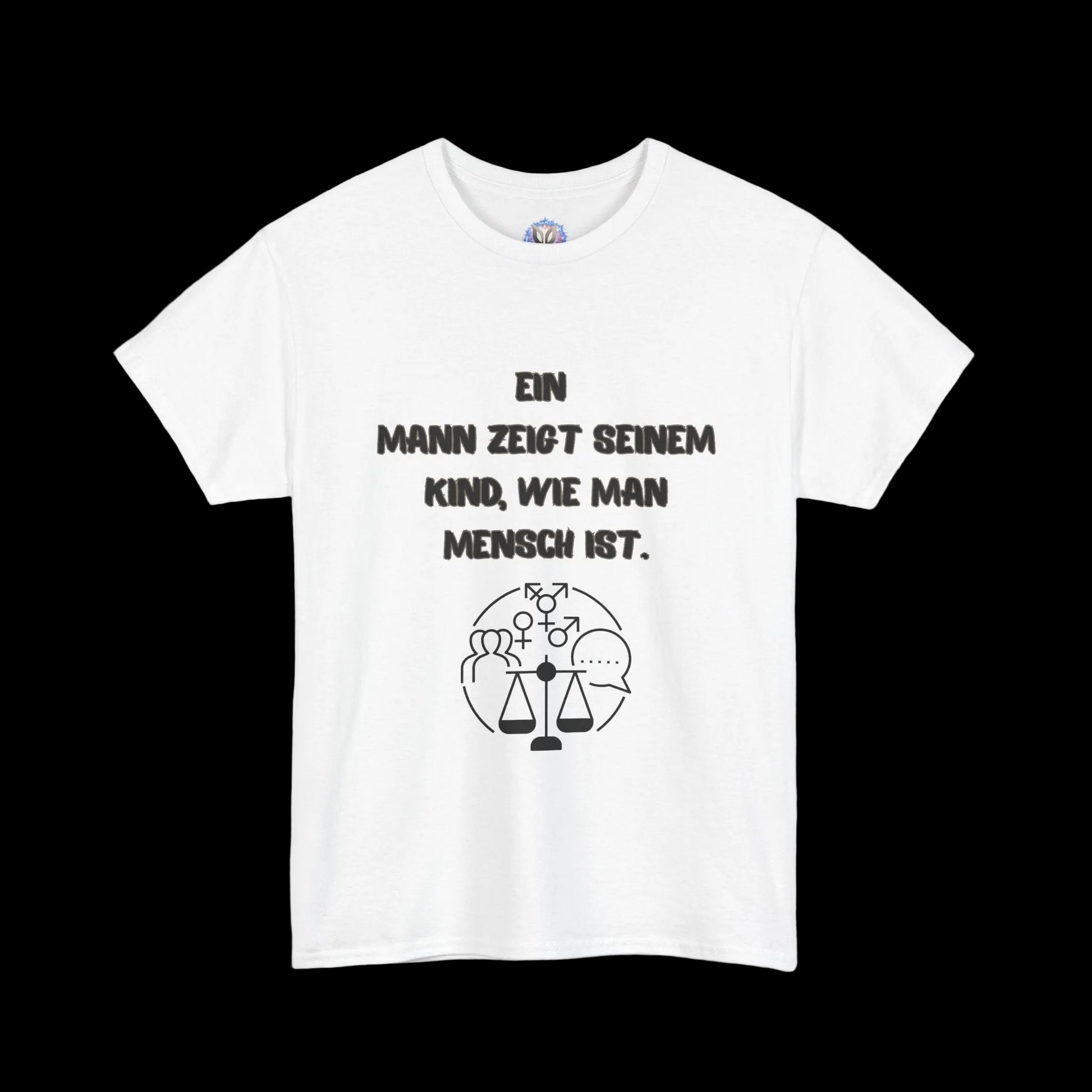 Fatherhood Statement T-Shirt mit Spruch "Ein Mann zeigt seinem Kind, wie man Mensch ist" - Vatertagsgeschenk