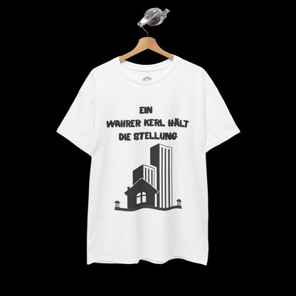 Herren T-Shirt mit lustigem Vater-Spruch "Ein wahrer Kerl hält die Stellung" - Premium Baumwolle